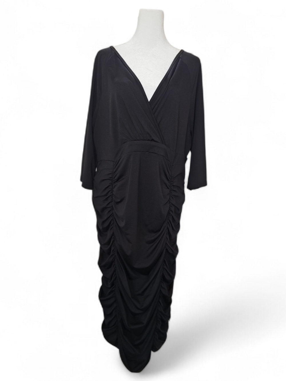 Black Ruched Bodycon Midi Dress